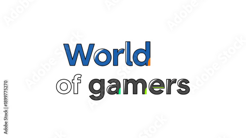 World of gamers logo with colorful text on transparent background viewed from front