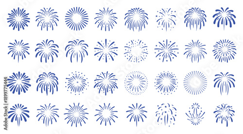 Fireworks vector illustration, vibrant colors for festive celebrations. Ideal for New Year Eve, Fourth of July, Diwali, Chinese New Year, Eid al-Fitr, Ramadan, Christmas, Halloween, party, holiday 