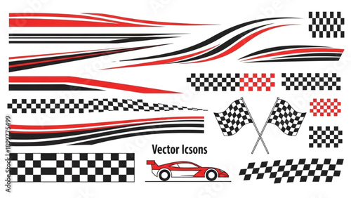 Racing Vector Graphics Featuring Checkered Flags and Speed Lines in Dynamic Motion