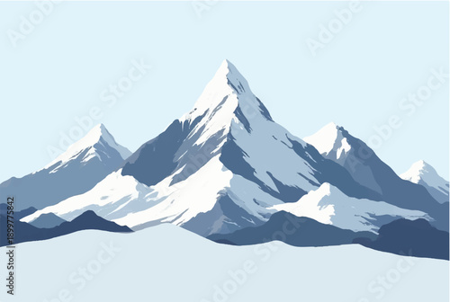 Mountains covered with snow. Landscape illustration of mountain scenery. 