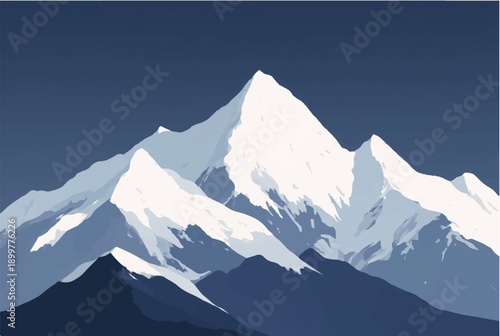 Mountains covered with snow. Landscape illustration of mountain scenery. 