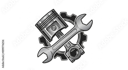 Automotive Engine Piston and Wrench Icon.