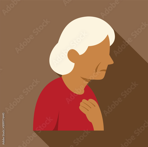 Senior woman suffering from chest pain or heartbreak, showing sadness and discomfort
