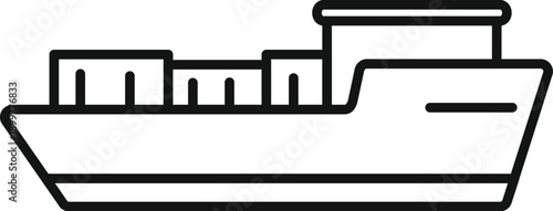 Simple line drawing of a cargo ship carrying containers, isolated on a white background