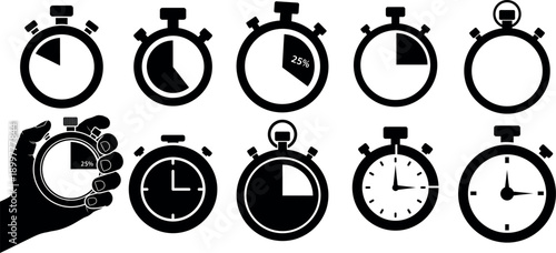 Stopwatch timer icons set for time tracking and sports concept