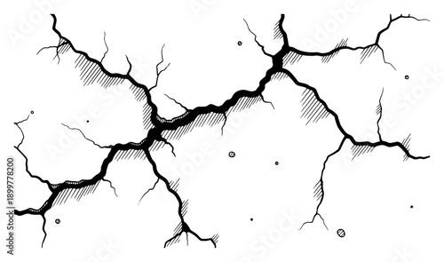 Hand drawn crack texture with hatched shading and jagged lines