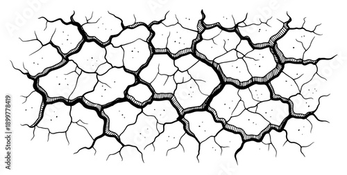 Hand drawn vector illustration of a cracked earth surface texture in ink style