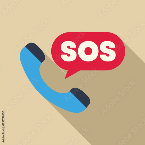 Phone handset receiving an emergency sos signal in a speech bubble, symbolizing help and communication