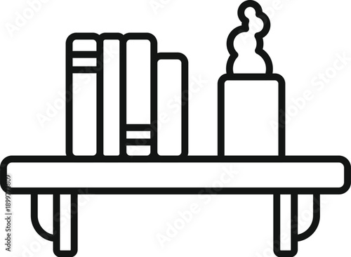 Bookshelf displaying multiple books next to an incense burner with smoke rising