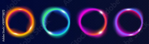Colorful neon circles with gradient glow form dynamic loops and radiant energy patterns. Perfect for digital posters, backgrounds, and UI decorations. 