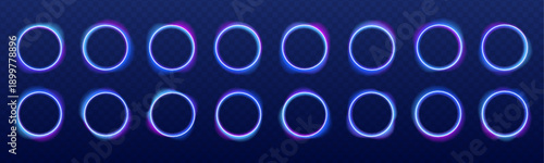 A glowing neon circle with gradient edges radiates blue and purple light. Perfect for futuristic designs, social media banners, and digital illustrations. PNG high-res.