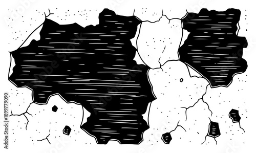 Peeling wall texture with large dark holes and ink hatching in hand drawn comic style
