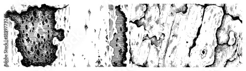 Detailed panoramic texture of a weathered stone wall with deep cracks and heavy ink hatching