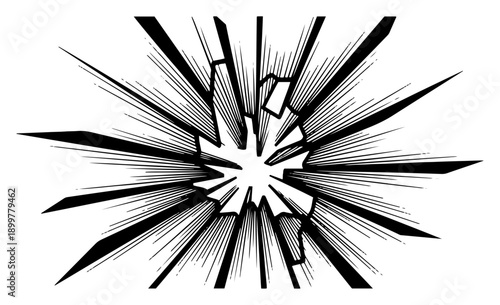 Dynamic hand drawn vector illustration of a radial explosion with sharp shattered shards