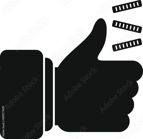 Hand icon showing thumbs up with film strips representing a positive movie review
