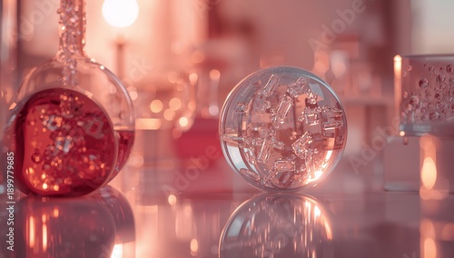 Colorful Glass Laboratory Equipment With Liquids and Crystals in a Science La...