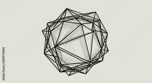 Futuristic 3D abstract geometric network sphere, wireframe connection, digital technology and data visualization concept