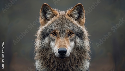 Wolf Looking Directly at the Viewer in a Forest Setting During Early Morning ...