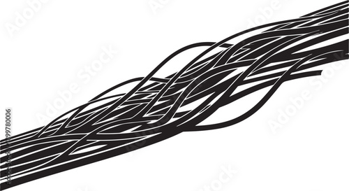 Tangled black wires on a white background closeup view