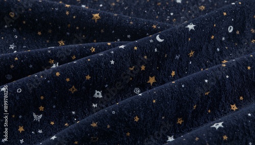 Textured Fabric With Star Patterns on a Dark Navy Background in a Close-Up View