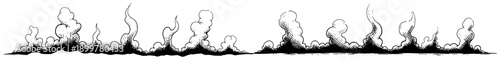 Hand drawn smoke or steam clouds horizontal border in comic art style