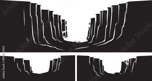 Black and white canyon landscape with abstract lines