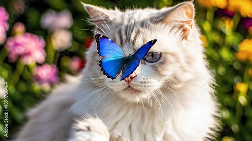 Cat and Butterfly - A Moment of Serenity in the Garden.