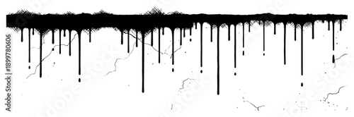 Hand drawn ink drips and paint leaks with subtle wall cracks on white background