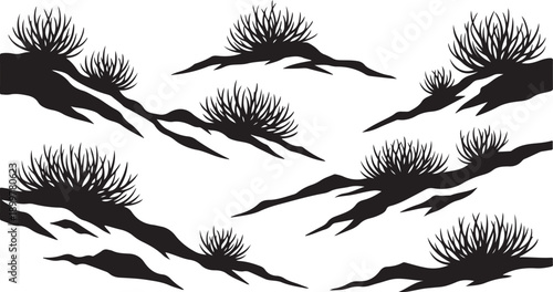 Black Silhouette Trees on White Background Landscape Pattern Design