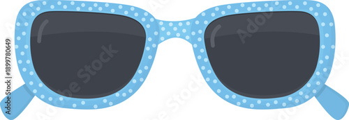 Playful sunglasses with blue polka‑dot frame. Stylish eyewear isolated on white background
