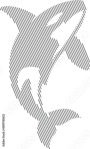Orca killer whale silhouette with diagonal stripes, Ocean animal stylized artwork