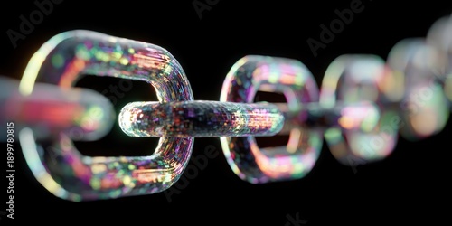 Close Up of Colorful Metallic Chain Links on Black Background