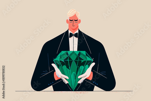 Elegant Expert Appraising a Flawless Luxury Diamond Vector