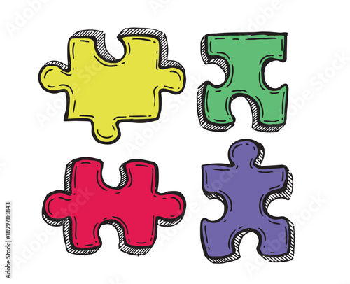 Autism Awareness Day, colorful Puzzle Design, hand drawn.	
