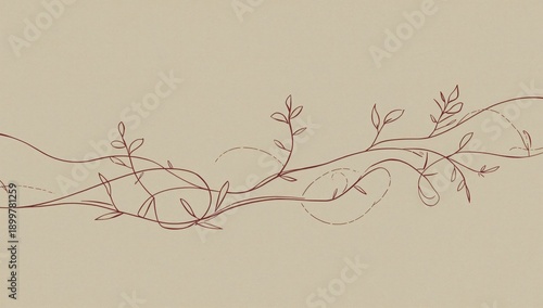 Decorative Line Art With Vines and Leaves on a Beige Background
