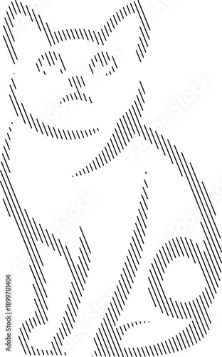 Sitting cat line art on white background, Minimal feline illustration