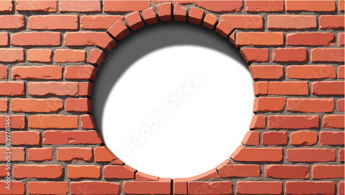 A hole in the brick wall with white background. Brick wall pattern. Hole in the brick wall. Vector illustration.