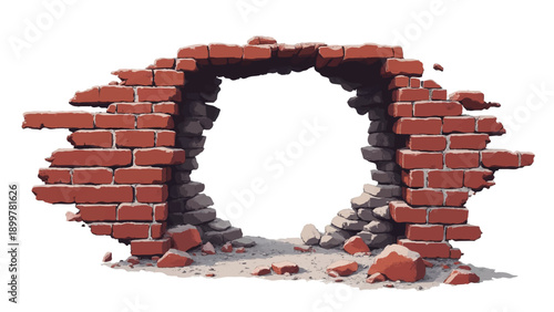 A hole in the brick wall with white background. Brick wall pattern. Hole in the brick wall. Vector illustration.