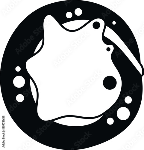 Abstract illustration showing a fried egg or omelette on a plate with a fork