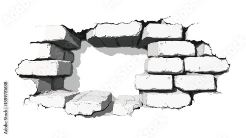 A hole in the brick wall with white background. Brick wall pattern. Hole in the brick wall. Vector illustration.