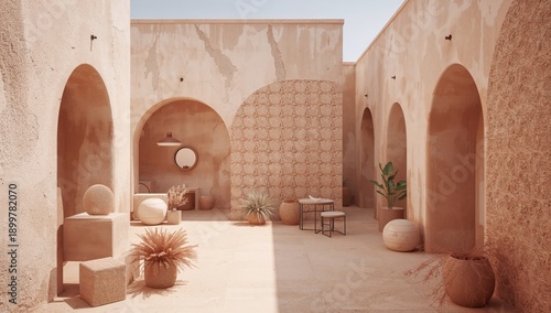 Modern Design in a Minimalist Courtyard With Plants and Decorative Items