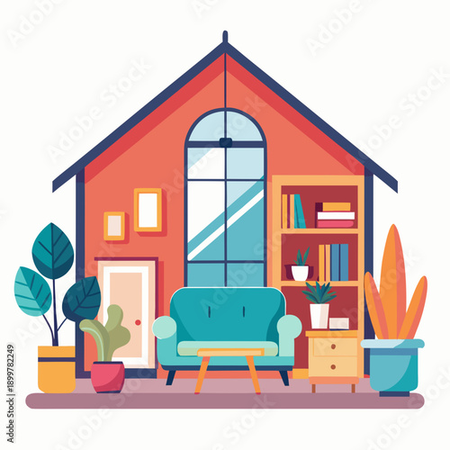 Cozy home interior with modern furniture and plants