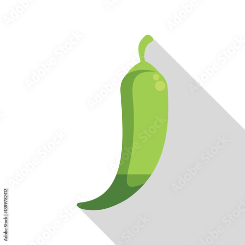 Green spicy chili pepper in flat design style with long shadow