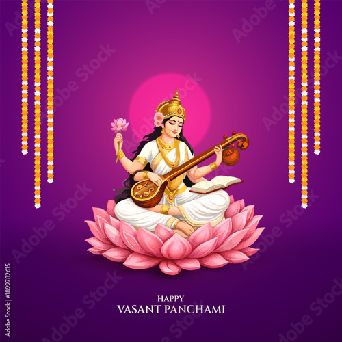 Sarasvati for happy Vasant Panchami Puja of India. abstract vector illustration design