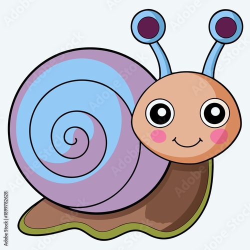 Cute cartoon snail with a happy expression on a light background

