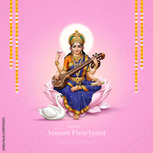 Sarasvati for happy Vasant Panchami Puja of India. abstract vector illustration design