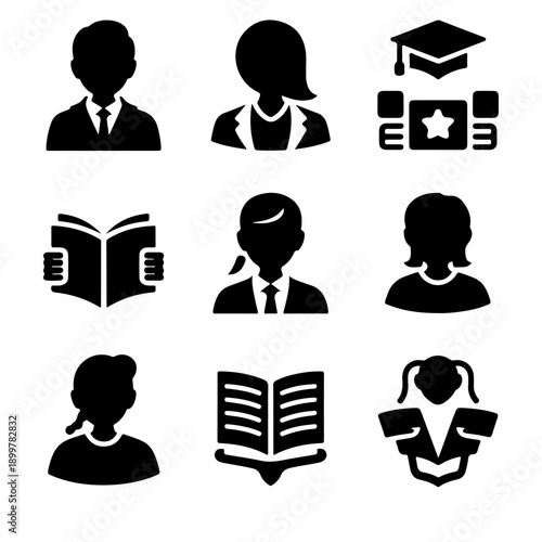 Educational Icon Set: A collection of educational icons, each silhouette representing the essence of learning, career and knowledge.