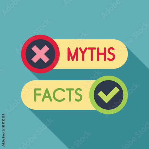 Two labels presenting myths with a cross icon and facts with a checkmark icon