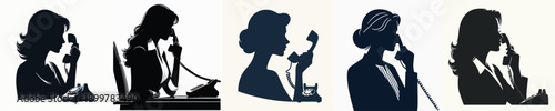 A Silhouette Woman Talking on the Phone Vector Illustration