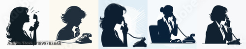 A Silhouette Woman Talking on the Phone Vector Illustration